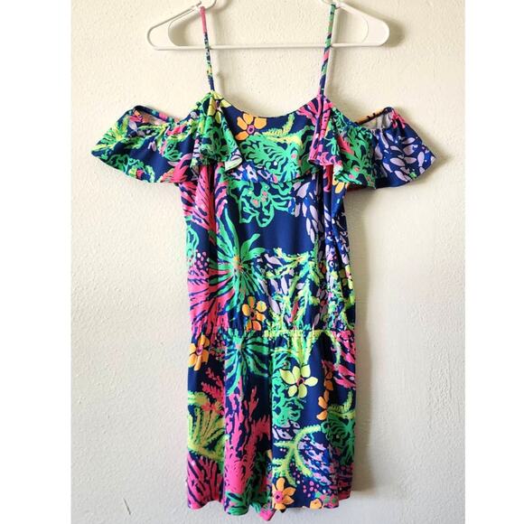 Lilly Pulitzer Klea Off The Shoulder Indigo All A Glow Romper Small - Picture 2 of 8